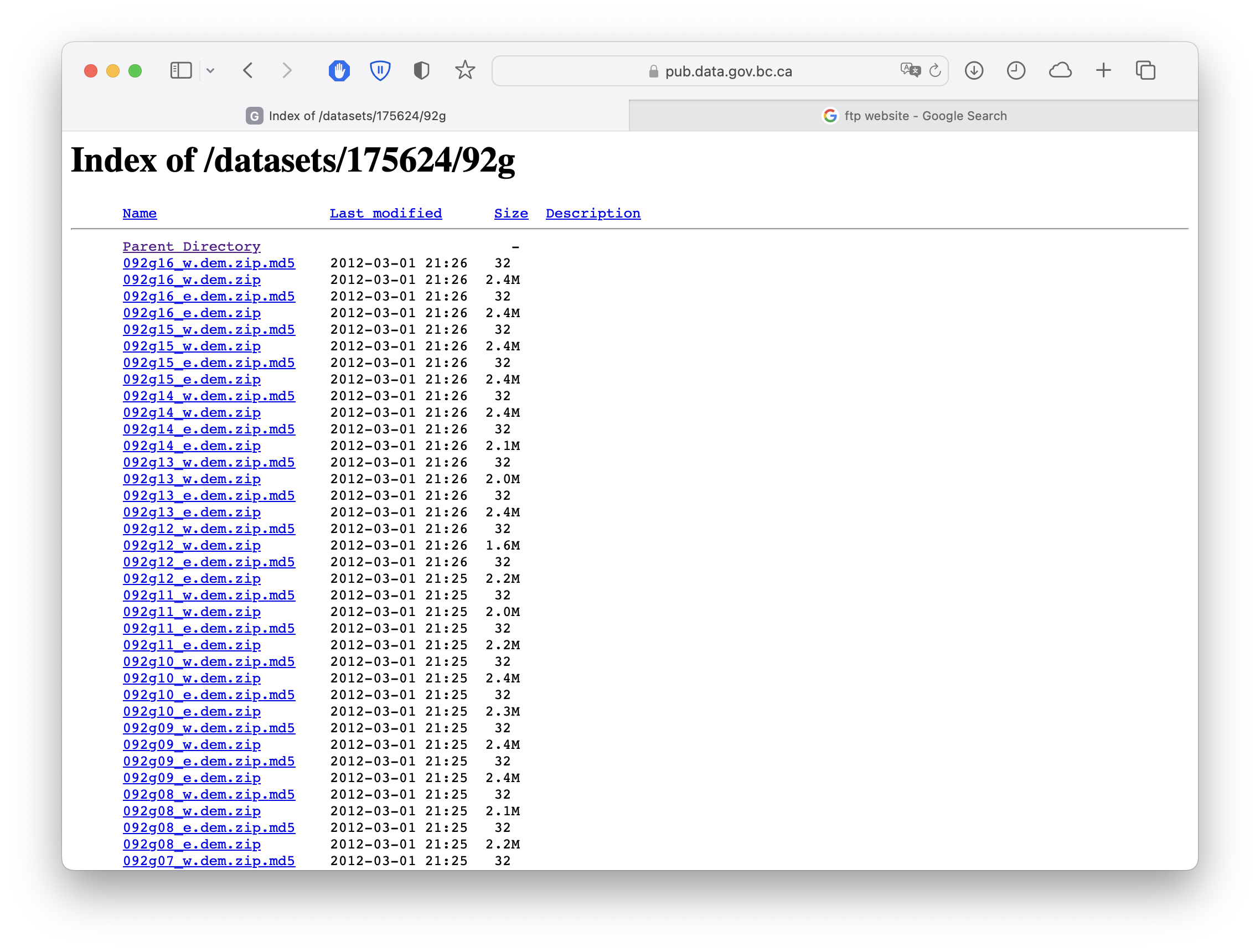 Zipped DEM strips that make up a single map tile of data.